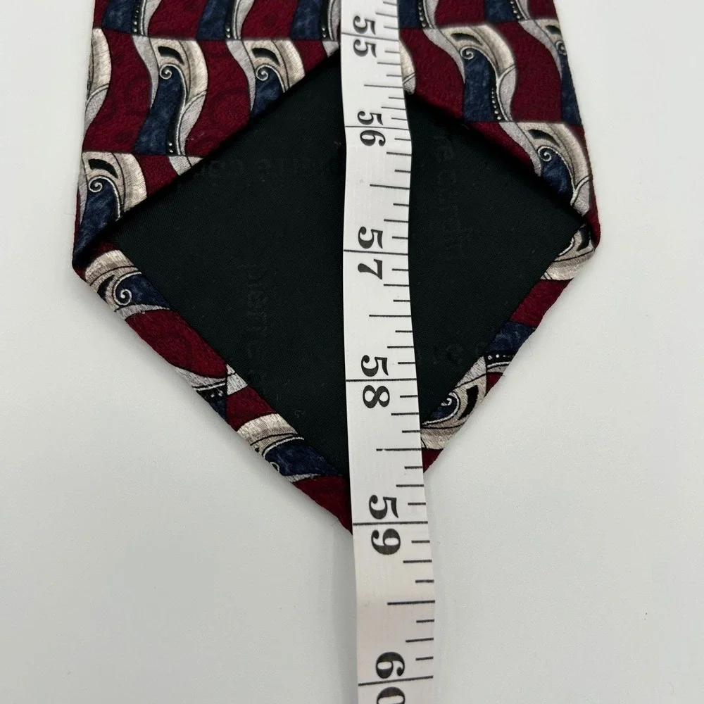 Pierre Cardin Necktie Geometric Mens OS Burgundy Silk Vintage Business Retro
